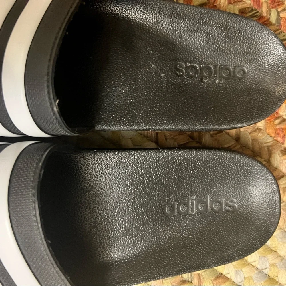 Adidas Black and White Striped Slides size 11